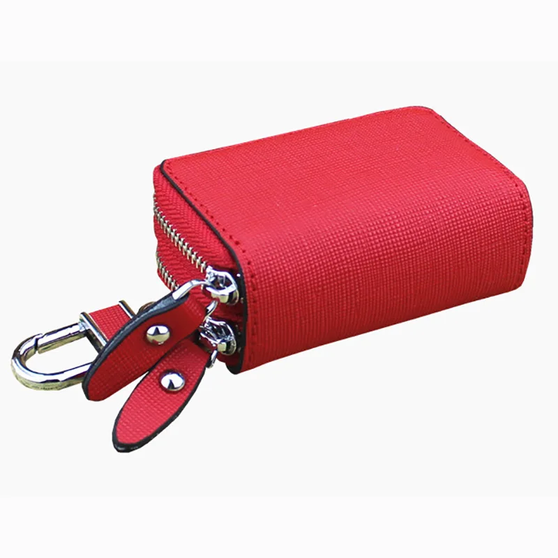 9.8*5.8*3.9cm Genuine Leather Car Key Wallet Double Layer Zipper Household Car Key Bag Unisex Fashion Key Case Key Purse
