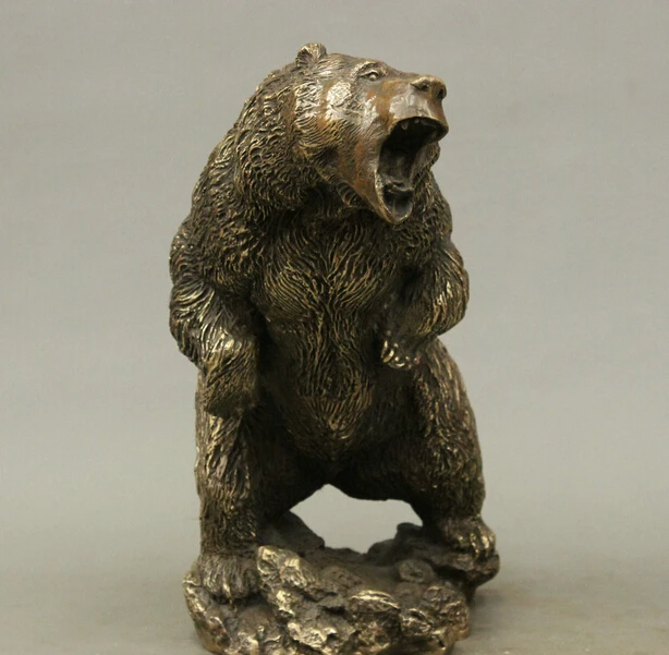 

wholesale factory 14" Folk Chinese Bronze Bestia Animals Beast Standing Bear Roar Statue Sculpture