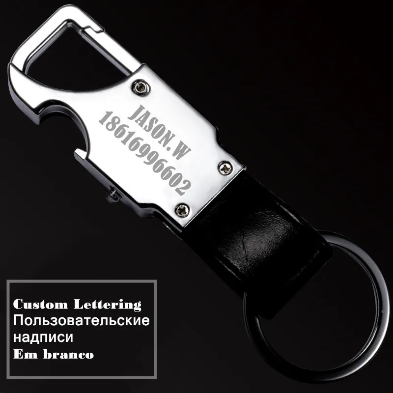 custom lettering QOONG пользовательский брелок с надписями светодиодный светильник пивная открывалка для бутылок многофункциональный кожаный мужской автомобильный брелок для ключей Y16 - Цвет: custom lettering