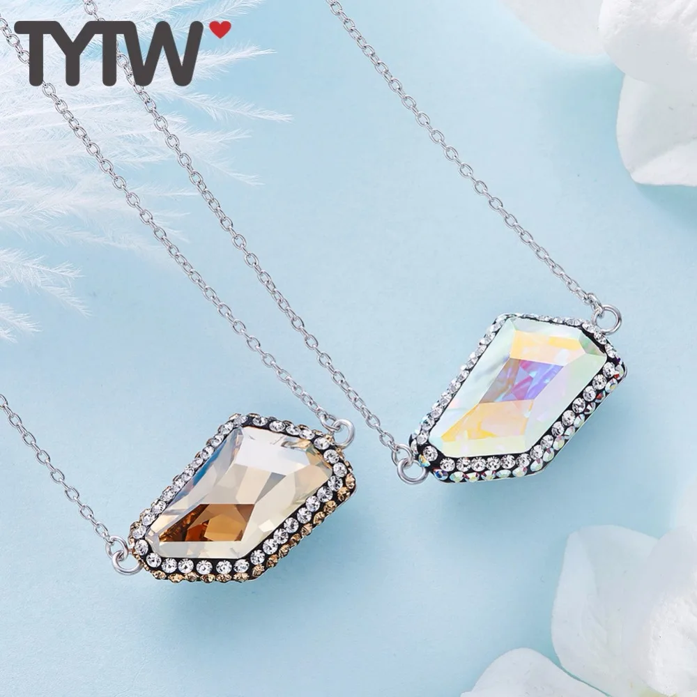 

TYTW Crystals From Austrian S925 Sterling Silver women pendant necklacesrhodium pendants jewelry gift fashion choker Necklace