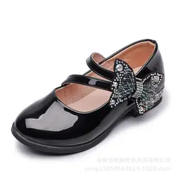 Демисезонный обувь для девочек для вечерние свадебные бабочка-узел туфли принцессы детские девушка кожаные ботинки цвета: черный, красный