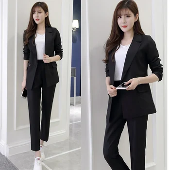 

Set female 18 autumn new temperament fashion thickening casual solid color wild small suit jacket + nine pants elegant two-piece