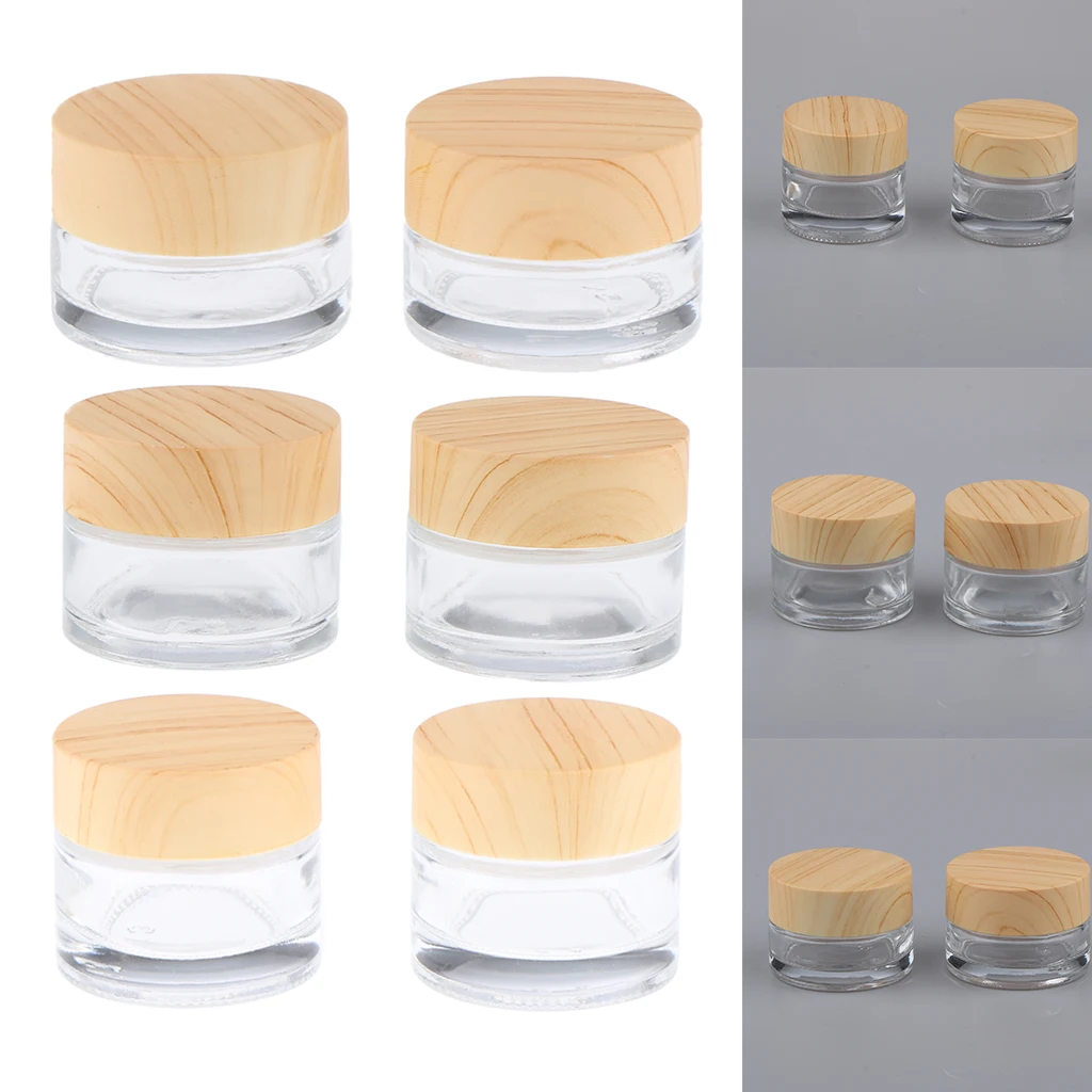 

6pcs Glass Bottle Cosmetic Makeup Jar Cream Lip Balm Containers 5g/10g/15g