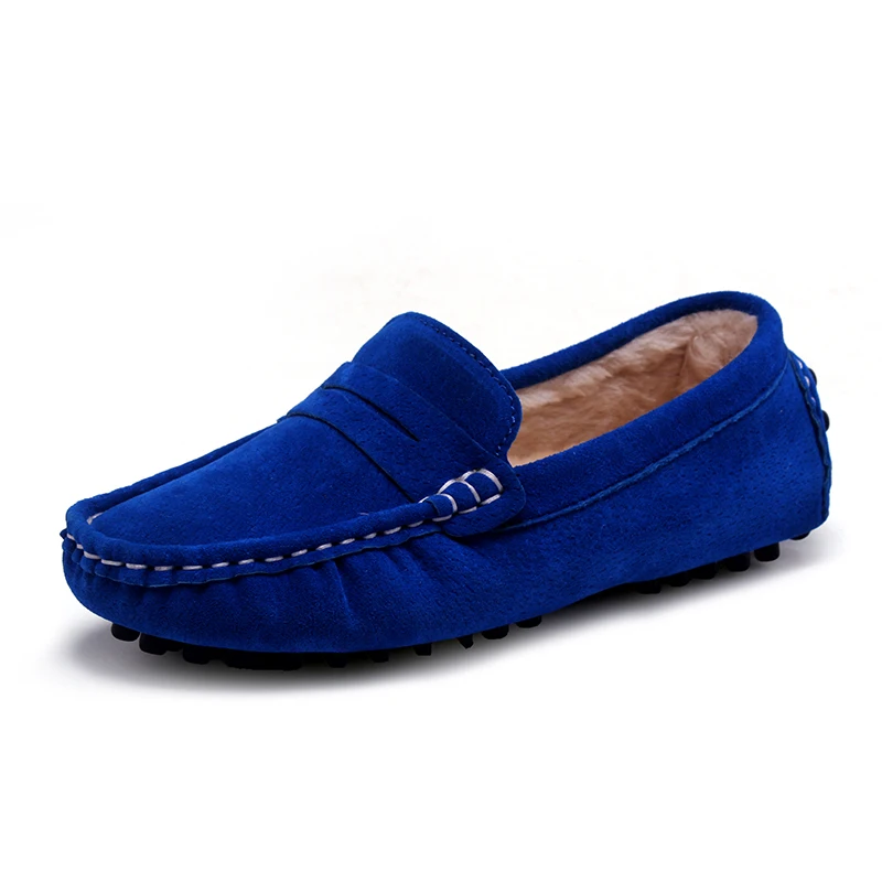 Kids Shoes Genuine Leather Shoes Loafers For Girls With Fur 2018 Winter Fashion Sneakers Children Peas Shoes Casual Boys Walking