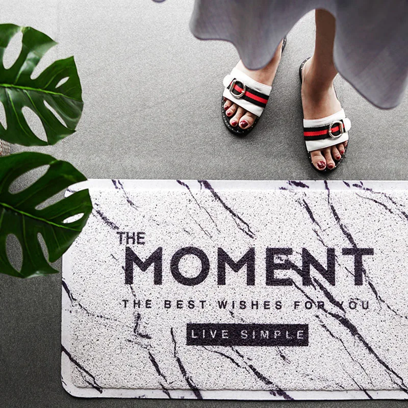 

PVC Silk Loop Dust-proof Doormat Modern Black White Striped Marble Area Rugs Super Non-slip Washable Durable Rug