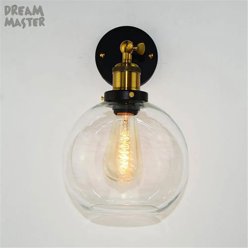 Loft Vintage Industrial Edison Wall Lamps Clear Glass Lampshade Antique Copper Wall Lights 110V 220V For Bedroom wall sconces Loft Vintage Industrial Edison Wall Lamps Clear Glass Lampshade Antique Copper Wall Lights 110V 220V For Bedroom wall sconces