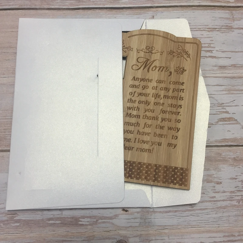  laser cut engraved mother day greeting card bamboo wood greeting card mothers day gift (4)