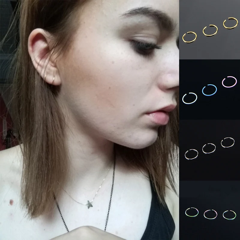 

Steel Seamless Hinged Nose Hoop Ring Septum Fake Piercing Jewelry Tongue Ear Helix Industrial Piercing Tragus Piercing Jewellery