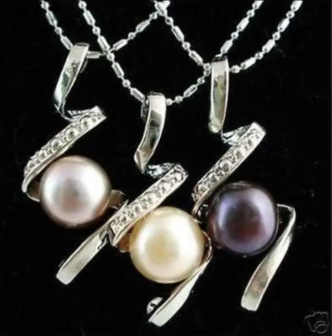 

FREE SHIPPING3pcs Black White Purple Akoya Pearl Pendants Necklace 17" LL006