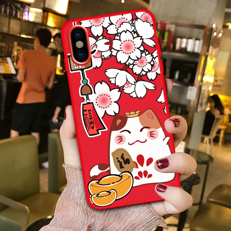 Милые Чехлы kawaii с японским аниме котом на удачу для iPhone 7 8 6s 6 plus XS max силиконовый