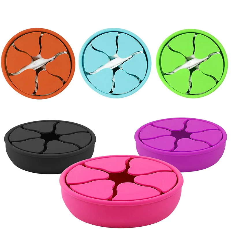 Portable Silicone Cable Organizer Winder For Earphone Digital Cables Colorful Round Mini Earbud Container Stretch Storage Box