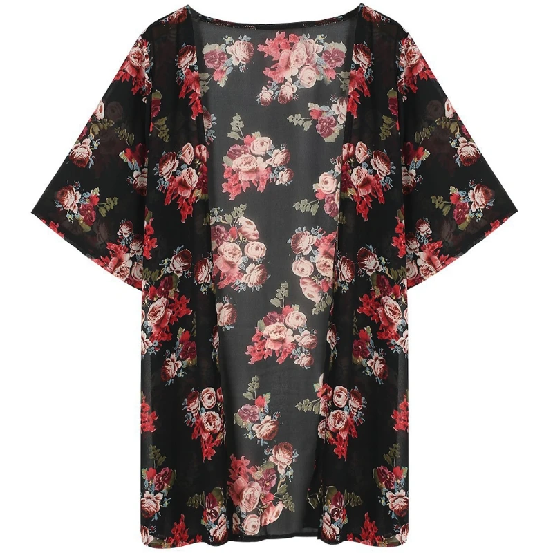 

Women Summer Vintage Kimono Long Cardigan Chiffon Loose Floral Printed Blouse