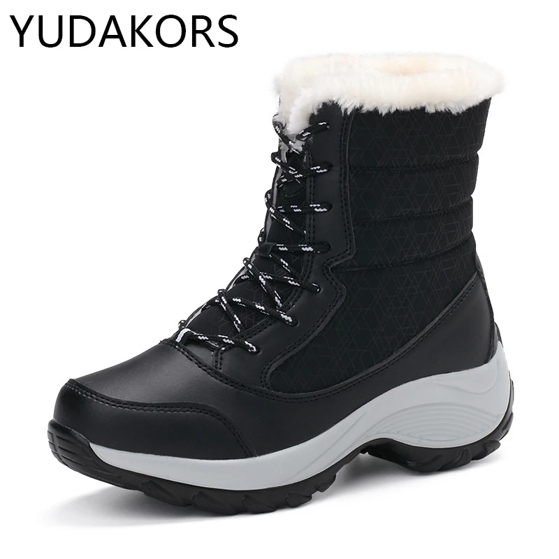 

YUDAKORS Women Sports Shoe non-slip Waterproof Winter Ankle Snow Shoes Women Wedge Winter Shoes With Thick Fur Botas Mujer YD13