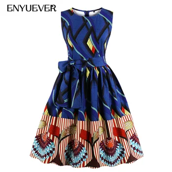 

Enyuever Summer Vintage Dress Plus Size Womens Clothing Sleeveless Casual Print Tunic Retro Rockabilly Dress Streetwear Vestidos