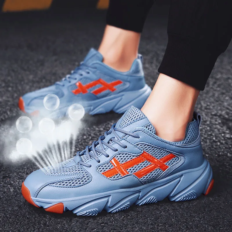 

2019 New Arrival Men's Sneakers Summer Air Mesh Running Shoes Men Non-slip Cushioning Male Sport Shoes Thicken Platform Sneakers