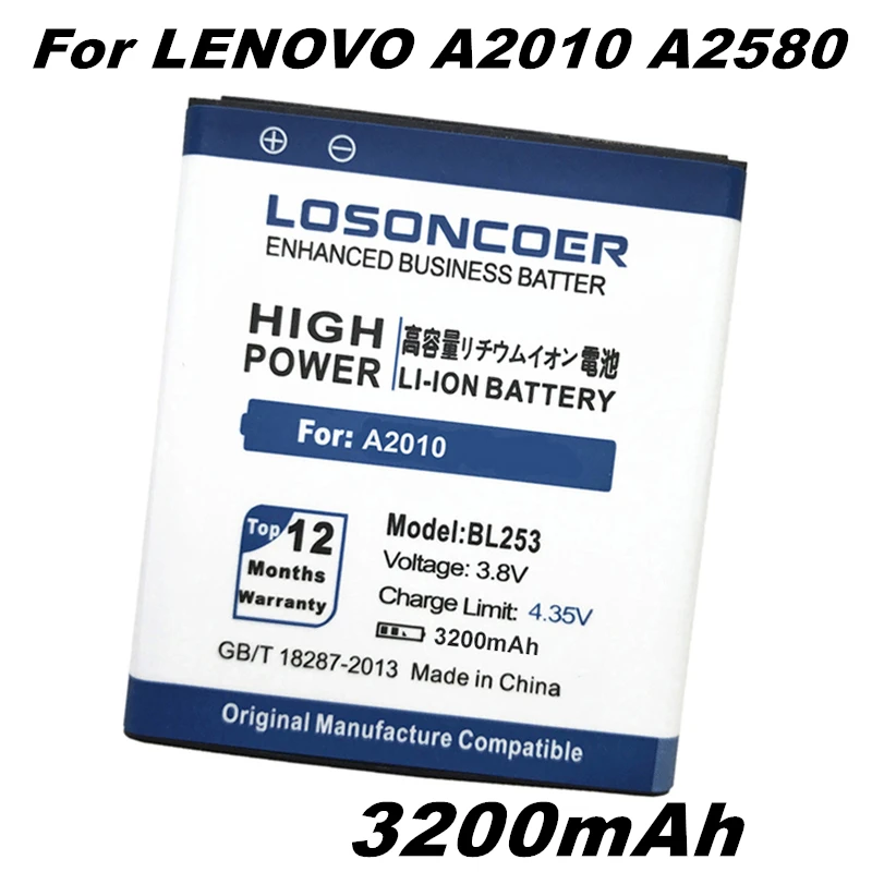LOSONCOER 3200 мАч BL253 батарея для lenovo A2010 Vibe A A1000 A1000m A2580 A2860 в наличии|battery for lg g2|battery forbattery