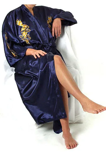 Plus Size Chinese Men Embroidery Dragon Robes Traditional Male Sleepwear Nightwear Kimono With Bandage Wholesale S0014