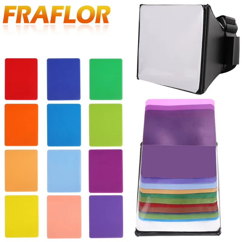 

12pcs Colorful Strobist Flash Color Card Lighting Gel Up Filter Diffuser For Lighting Effect Color Correction Outer Flash Cover
