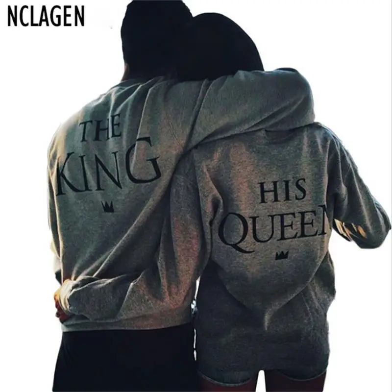 Распродажа хлопковые Толстовки NCLAGEN с надписью King Queen пары для мужчин и женщин