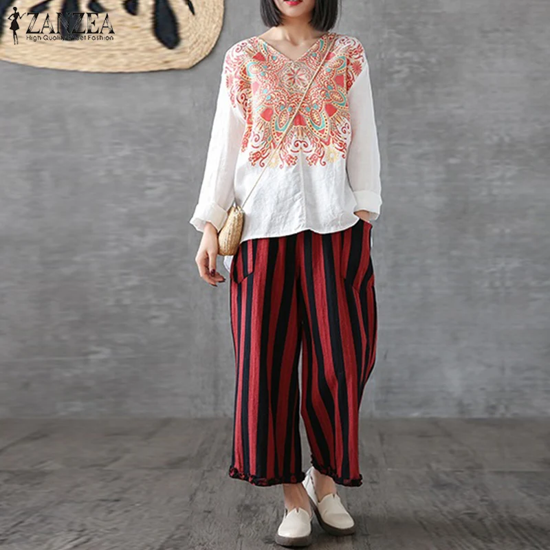  ZANZEA Summer Blouse 2019 Autumn Bohemian Floral Printed V Neck Shirt Mujer Chemise Blusas Femme Ca