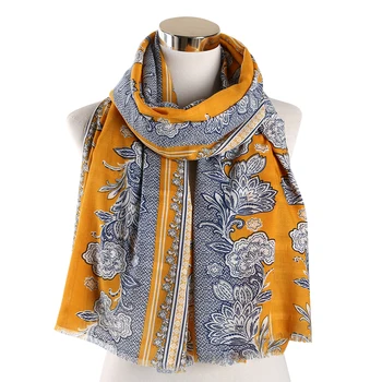 

Winfox Fashion Boho Floral Print Scarf for Women Shawl Wraps Foulard Femme Hijabs Scarves