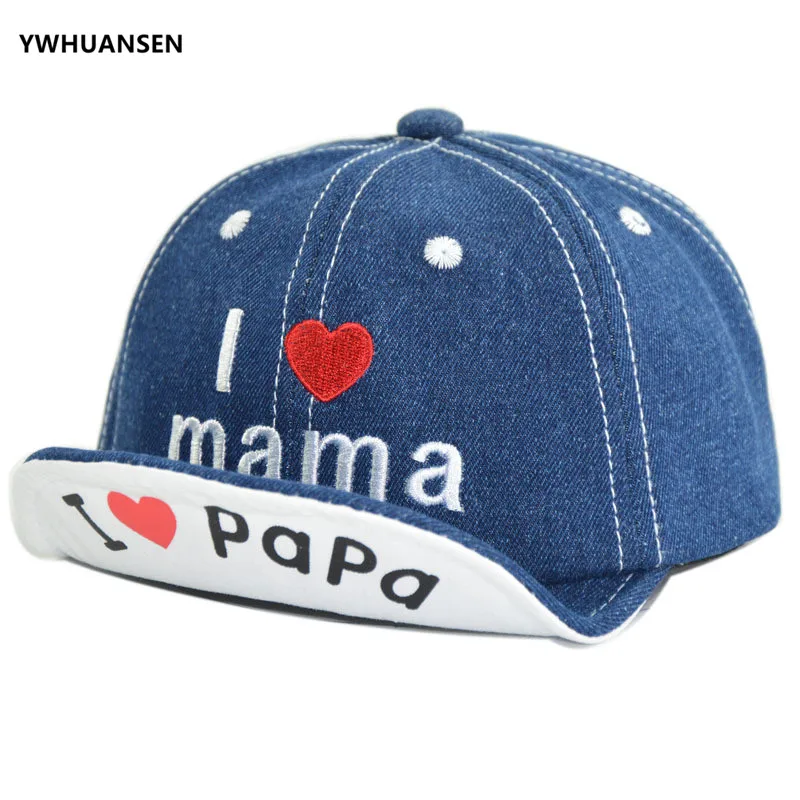 

YWHUANSEN Spring Summer I Love Mama & Papa Baby Baseball Caps Embroidery Denim Children's Cap For Girls Boys Headdresses for Kid