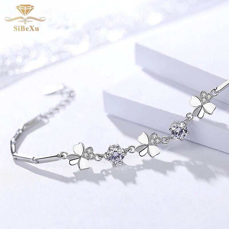 Женский браслет из стерлингового серебра 925 пробы четырехлистник на удачу Клевер очаровательный со стразами Циркон цепочка на руку цепочка браслет оригинальные ювелирные изделия