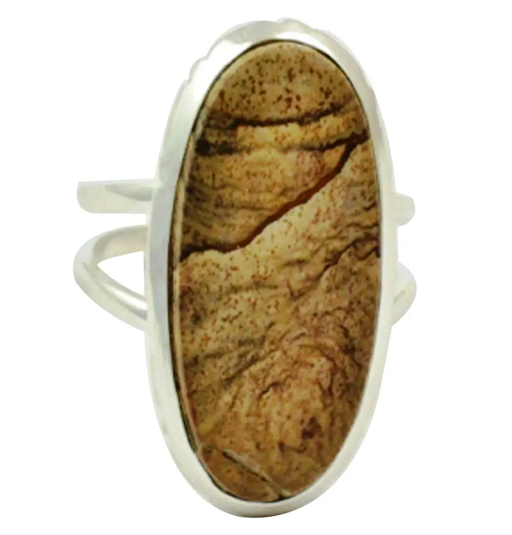 

Lovegem Genuine Picture Jasper 925 Sterling Silver,Size :7.25, AR3342