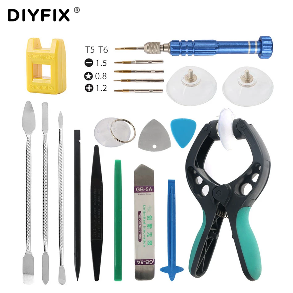 DIYFIX 20 в 1 Набор инструментов для ремонта смартфона с ЖК-экраном, плоскогубцы для открывания металлического экрана, набор для мобильного телефона, планшета, ноутбука, ПК