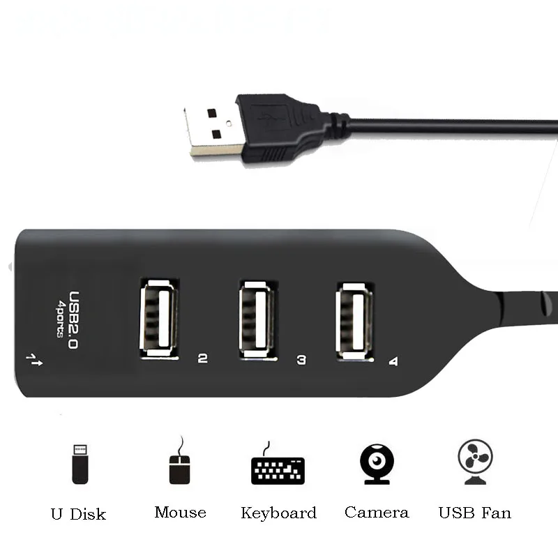 USB 2,0, высокоскоростной разветвитель с 4 портами, usb-хаб, адаптер для ПК, ноутбука, компьютера, удлинитель, портативный, для Macbook, настольный, USBFan