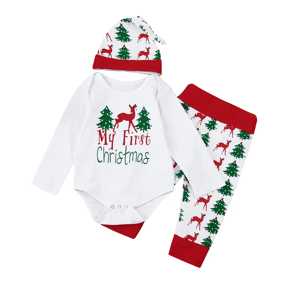 

ARLONEET Christmas baby romper Newborn baby Kids Baby Girls Boys Outfits Clothes 3Pcs Romper+Pants+Hat Set L1122