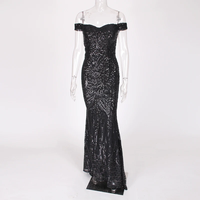 

Green Elegant Evening Party Club Dress Sequined Party Dress Shiny Sequins Maxi Dress Off The Shoulder Floor Length