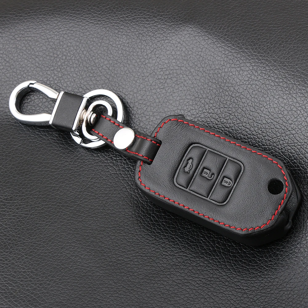 

3 Button Leather Car Key Case For Honda FIT XRV VEZEL CITY JAZZ HRV Civic Crider CRV Protector Flip Fob Cover