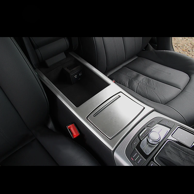 

2x Steel Center Armrest Cup Water Holder Frame Cover Trim For Audi A6 C7 12-17 & A7 2012-2017