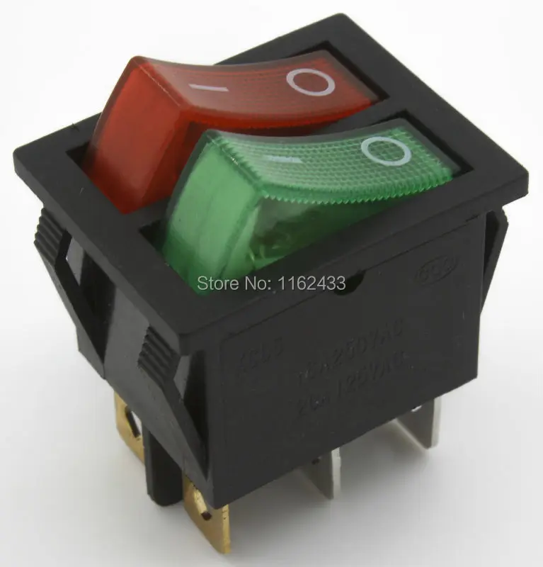 

5pcs / lot KCD6-202N rocker switch perforate 26 x 22 mm 6 pin ON - OFF boat power switch with two lights 220V