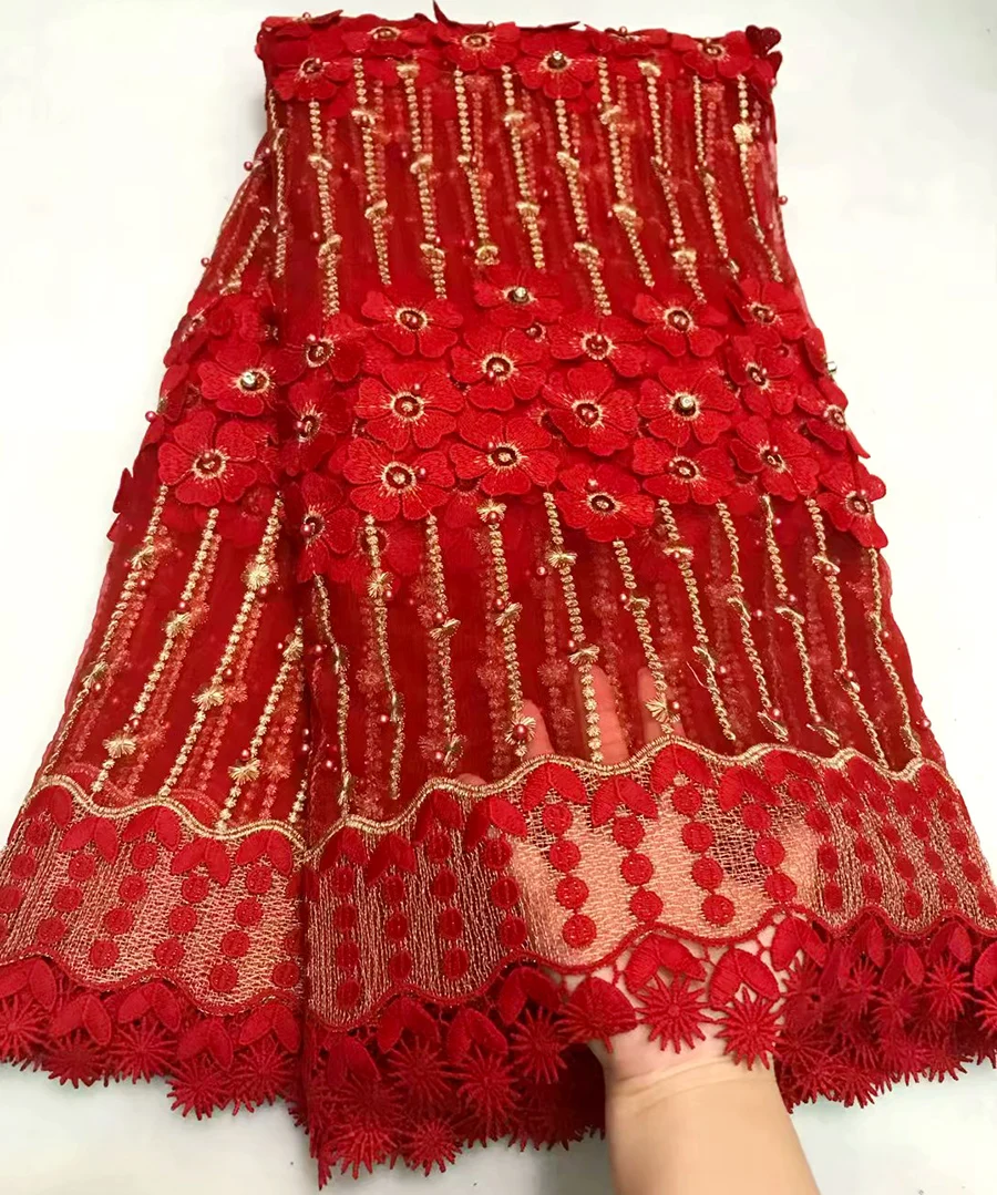 

red Color African Lace Fabric High Quality French Laces Fabric Embroidered Nigerian Lace Fabrics For Wedding Dresses