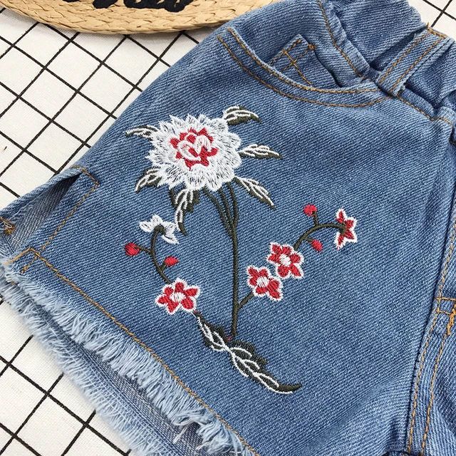Yorkzaler Kids Short Jeans For Girl Boy Embroidery Ripped Children’s Denim Short Pants Casual Floral Toddler Baby Clothing