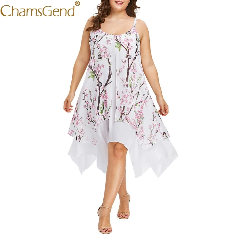 

Blossom Print Women Strappy Camis Chiffon Dress Lady Sleeveless Summer Holiday Beach Party Dress Plus Size 2XL,3XL,4XL,5XL 90514