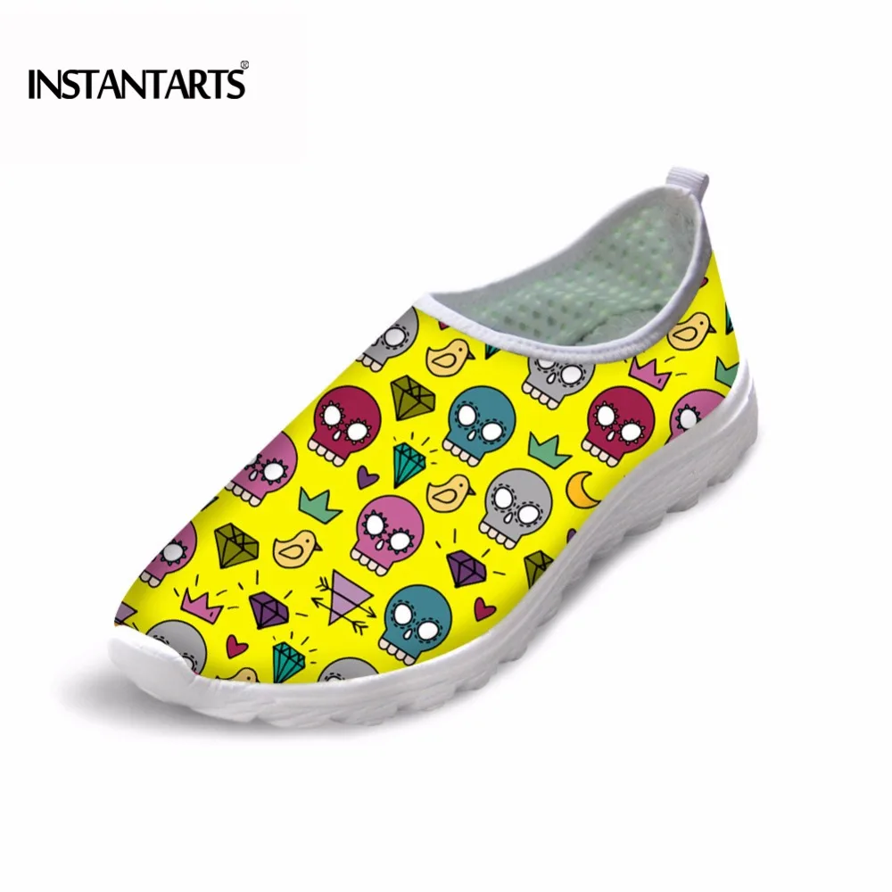 

INSTANTARTS Cartoon Women Shoes Sneakers Skull Pattern Casual Breathable Air Mesh Light Flats Summer Mujer Comfy Zapatillas 2018
