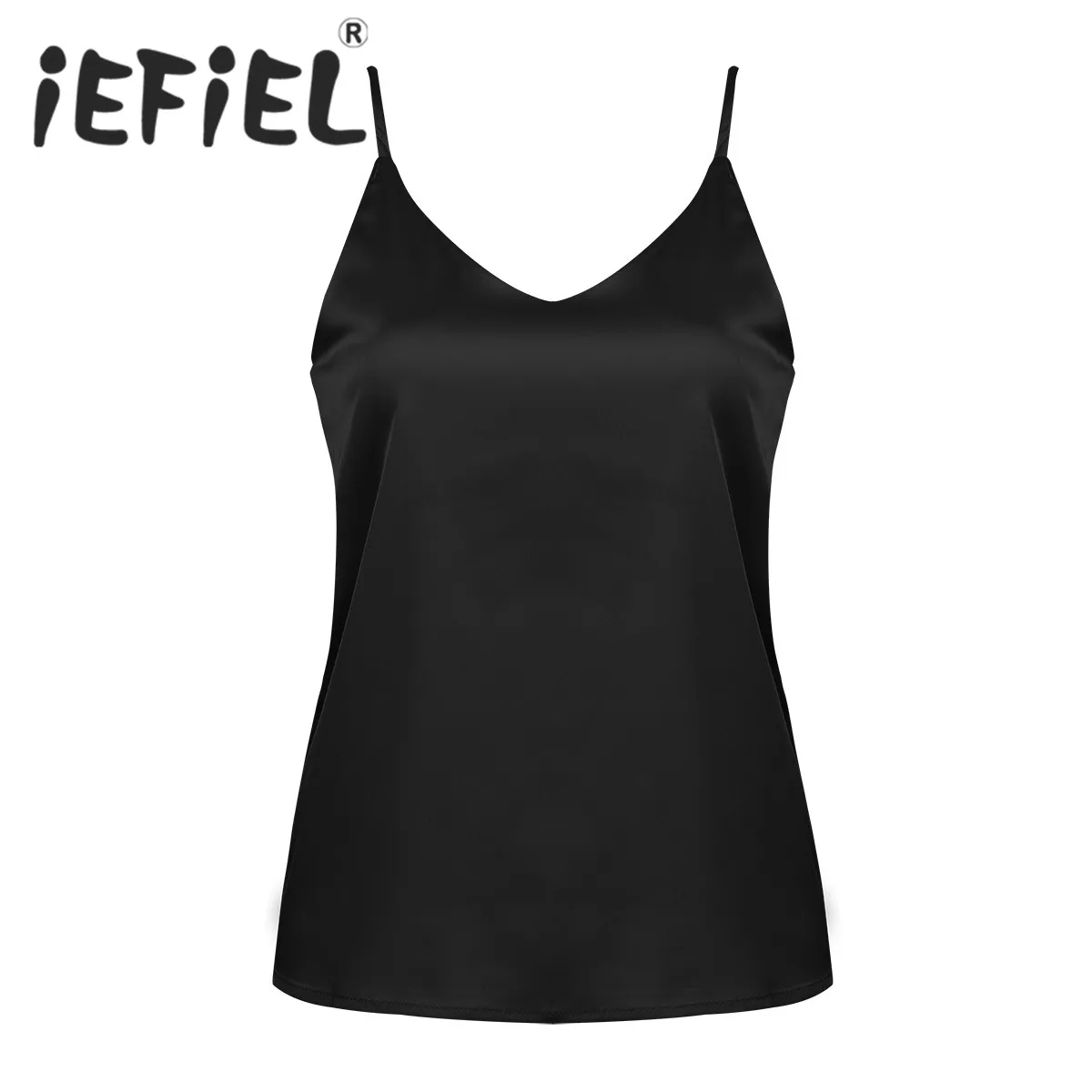 

New Arrival 2019 Women Ladies Summer Smooth Satin Spaghetti Straps V Neck Front and Back Basic Silk Camisole Tank Tops Nightwear