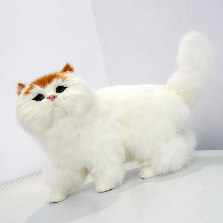 

large 30x20cm white standing cat hard model,polyethylene&furs handicraft Figurines&Miniatures home decoration toy gift a2879