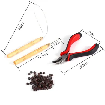 

HOT! 1 set one bottle 200pcs Micro Links/Beads+2 pcs Pulling Needle+1pc 3 holes plier Hair Extensions Tool kit F5.22
