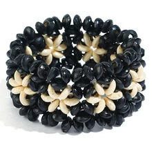 Винтажные широкие богемные деревянные бусины Эластичный браслет с подвесками ручная работа тканые деревянные бусины обмотки браслет Дамская мода ювелирные изделия