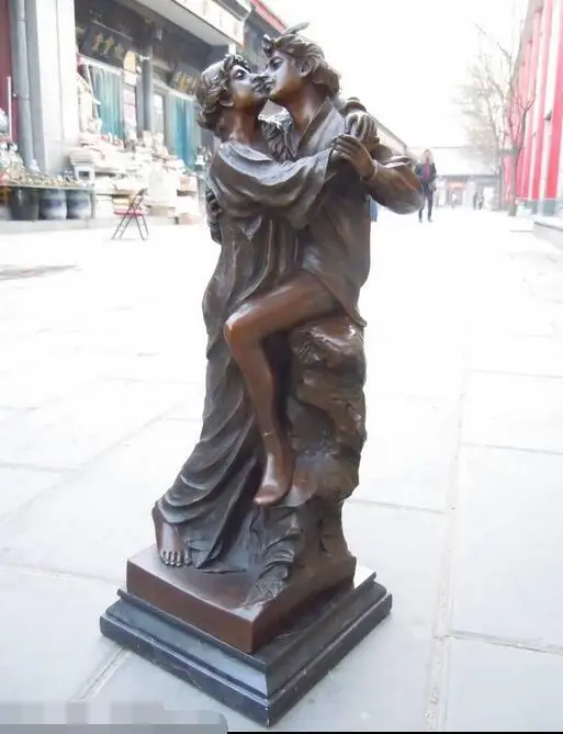 

free 20" China bronze marble West Art carved finely a pair Lovers sculpture Statue fast