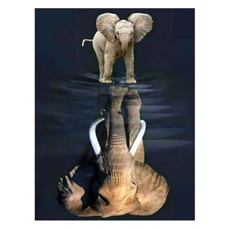 

Full Round Diamond embroidery Cross stitch Full Square Diamond mosaic small and big 5D DIY Diamond painting Elephant reflection