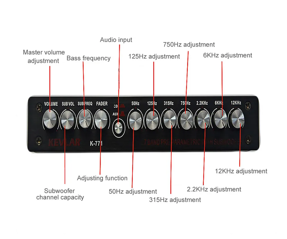 Автомобильный аудио EQ Тюнер Частотный делитель автомобильный усилитель звука эквалайзер 7 группа с сабвуфером 12V