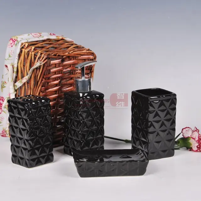 High Quany Bathroom Product Ceramic Set 4 Piece High Quany Bathroom Product Ceramic Set 4 Piece Black Mosaic Accessories