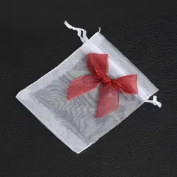 100 шт. белым бантом из органзы шнурок Чехол Драгоценности мешочек 10x12 см, конфеты праздник новогоднее; рождественское/свадебный подарок