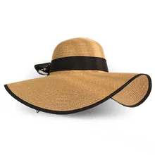 Летняя соломенная широкополая шляпа с большими полями, шляпа от солнца с широкими полями, пляжные складные шляпы с бантом, новинка, шляпы для женщин
