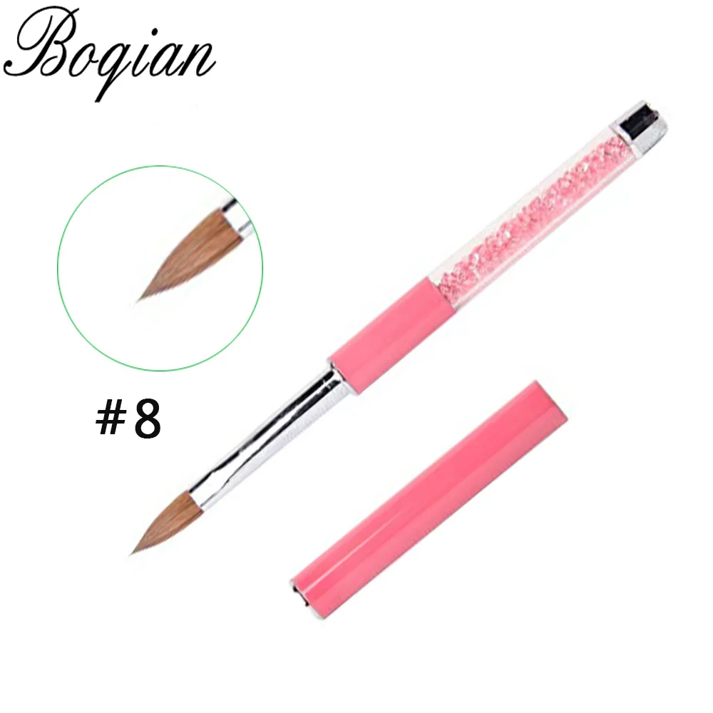 

BQAN 1 Pc #8 Art Crystal Nail Brush Pink Rhinestone Handle Konlinsky Sable Hair Nail tool